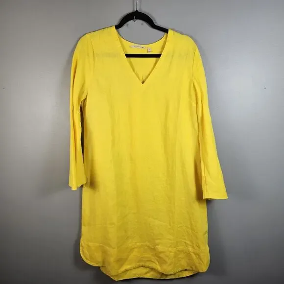 Soft Surroundings Milano Linen Dress Sunstruck Yellow M Relaxed Minimal Coastal - Picture 3 of 8